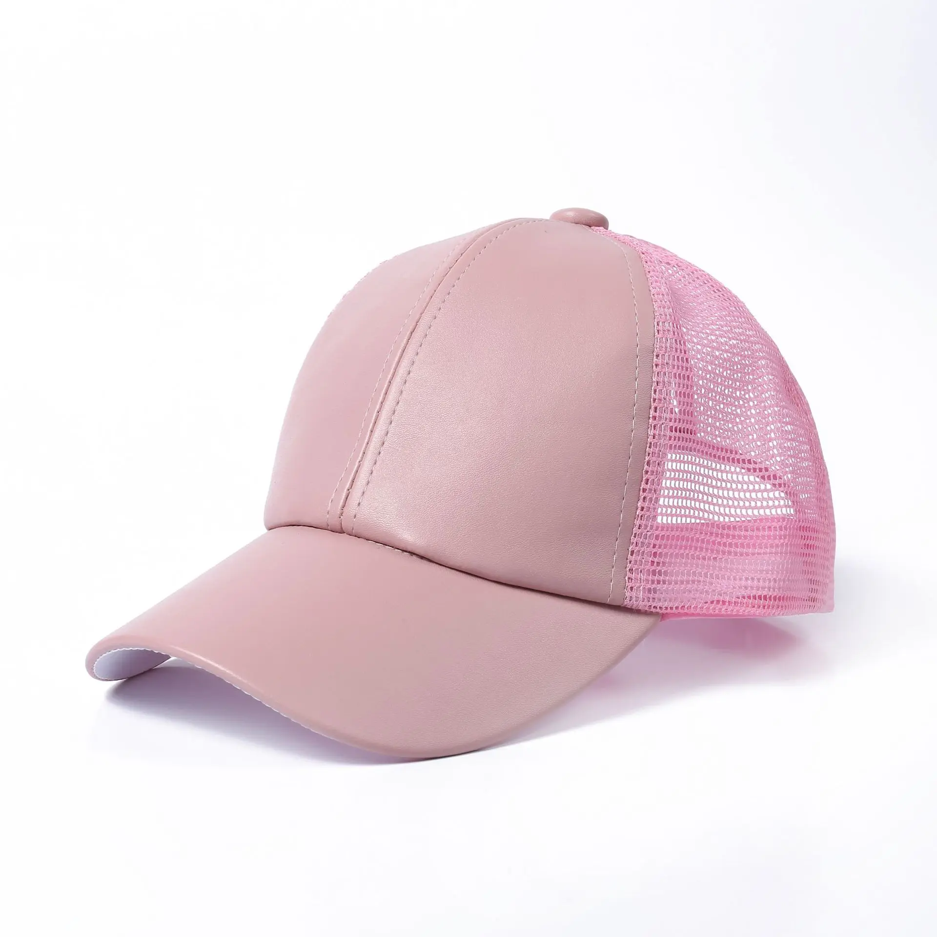 pink leather baseball hat