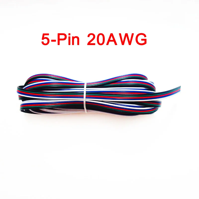 5 м 10 м 20 м 2Pin 3Pin 4Pin 5Pin 18AWG 20AWG 22AWG электрический провод кабель-удлинитель для Светодиодные ленты светильник - Цвет: 20AWG 5Pin