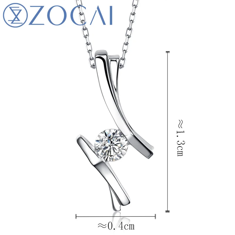 Реальный ZOCAI ME 0,08 CT/0,13 КТ Сертифицированный H/SI Алмазный твердый кулон из белого золота 18 K+ цепочка из стерлингового серебра 925 пробы D00026