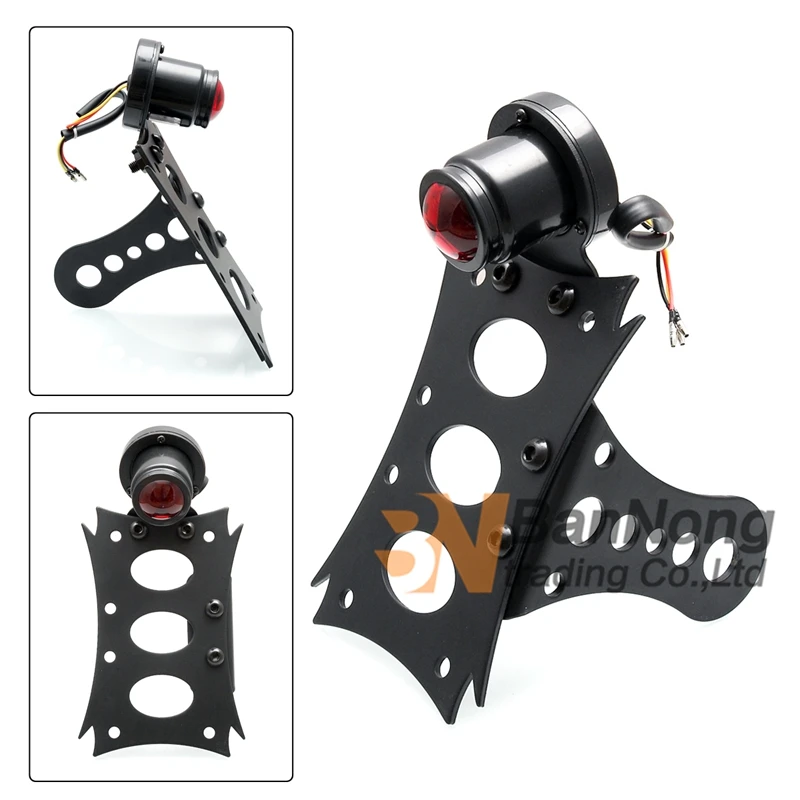 License Plate Bracket Side Mount Number Holder Round Tail Light Lamp For Harley Sportster 883 1200 Custom Chopper Bobber |