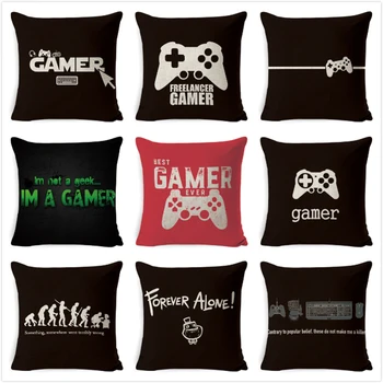 

Game Cushion Cover Pillow Case Evolution Word Keyboard Handle Mouse Headset Throw Pillow Cover Gamer Chair Car Decor Pillowcases