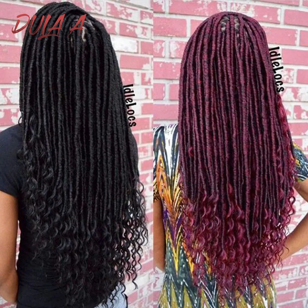 Dula A 2" богиня прямые Faux locs с кудрявыми концами 24 пряди/упаковка цвета мягкие черные синтетические жгуты для вплетания волос