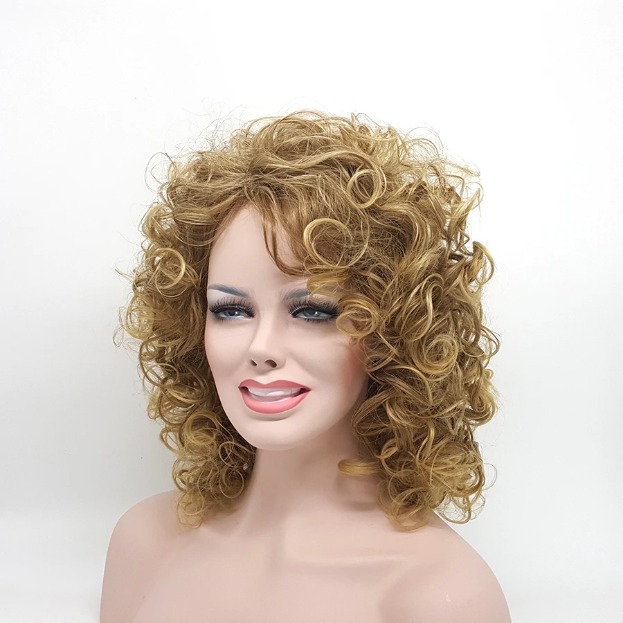 

Short Curly Blonde Wigs for White Black Women 16 inch Synthetic Hair Pelucas Sinteticas Perruque Peruca Pruiken Peruk XT903