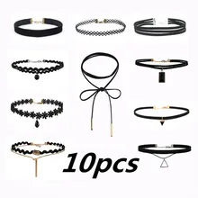ZIRIS, 10 шт., новинка, готический набор кожаных чокеров с татуировкой для модных женщин, Ажурное черное кружевное ожерелье, ювелирные изделия, чокеры
