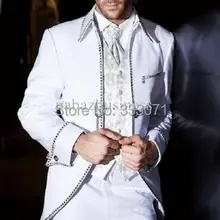 Смокинги для жениха на заказ с кристаллическим воротником мужские для шаферов мужские свадебные костюмы для выпускного вечера белый(куртка+ брюки+ галстук+ жилет