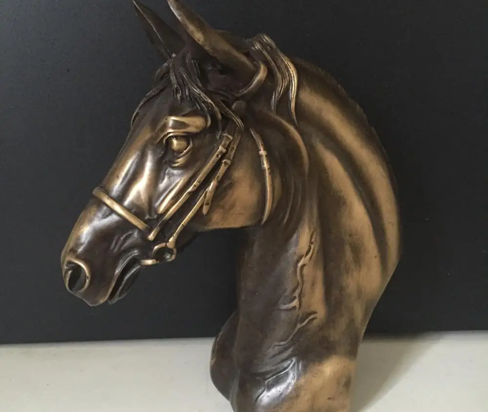 

8" China Pure Bronze Horse Head Statue Bust Figurine
