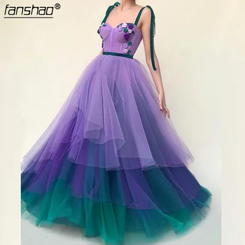 

Lavender Muslim Evening Dresses 2019 A-line Tulle Elegant Islamic Dubai Saudi Arabic Long Formal Evening Gown Prom Dress