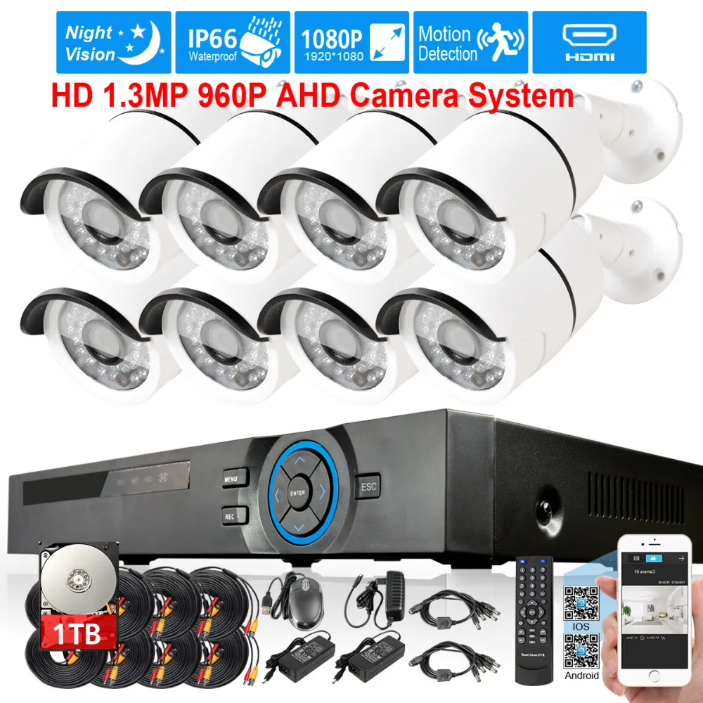 CCTV Системы 1080 P HDMI DVR NVR 8 шт. 1.3mp AHD HD 960 2500tvl открытый Камера безопасности 36
