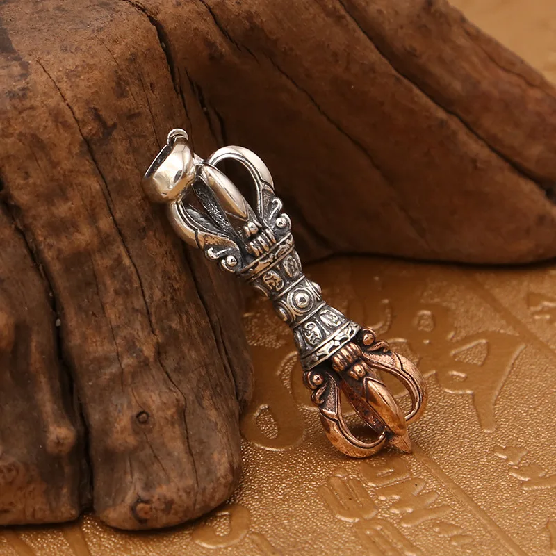 

S925 sterling silver jewelry Thai silver retro style Buddha magic weapon vajra pendant Man and woman's pendant