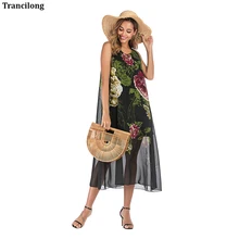 Vestido De Festa Time-limited Special Offer None Maxi Dress Women's Summer Floral Print Midi Dress 2019 Sleeveless Round Neck random floral print round neck sleeveless dress in white