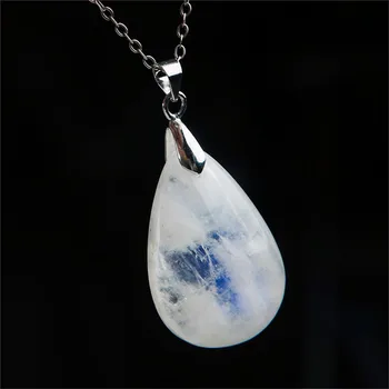

Genuine Natural Moonstone Blue Lights Gemstone Pendant Women Necklace Crystal Water Drop Bead Pendant 29*20*9mm