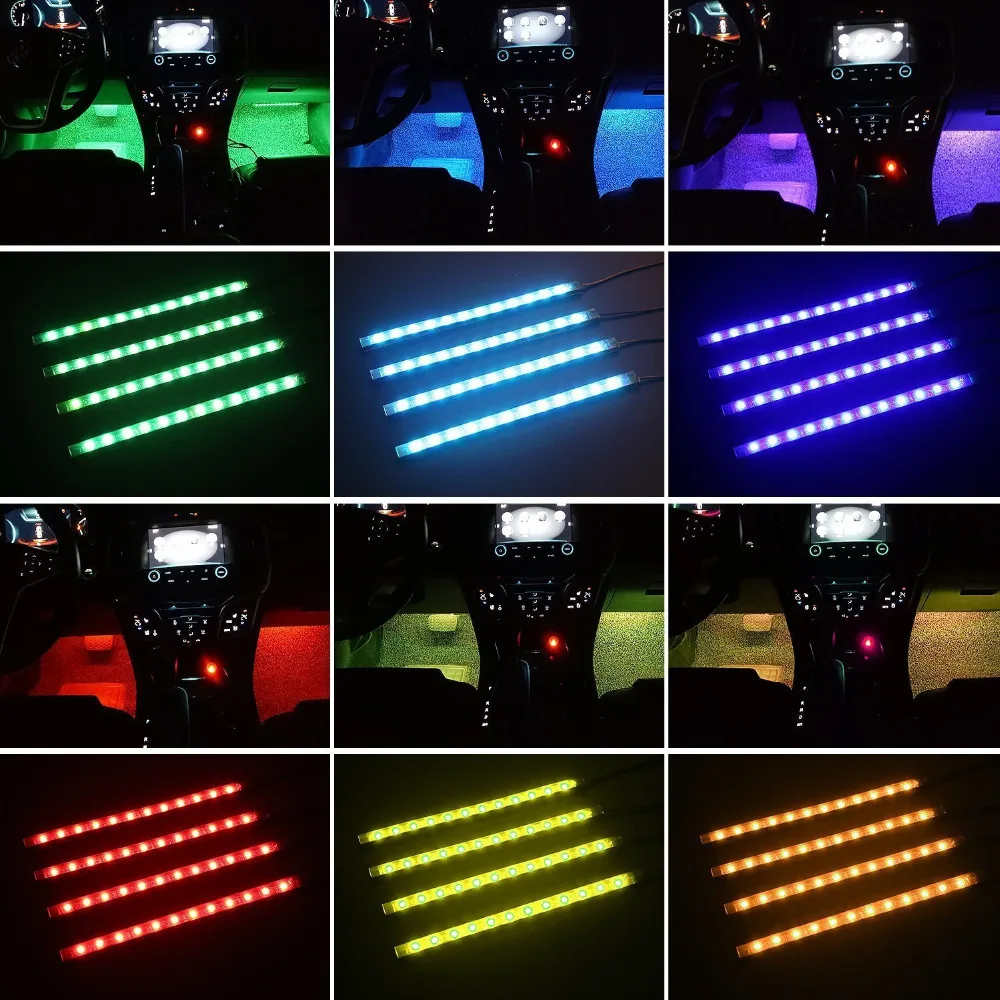 Автомобильные светодиодные полосы света 48 Светодиодный s Bluetooth App контроллер многоцветная музыка салона автомобиля освещение под приборной панели комплект освещения