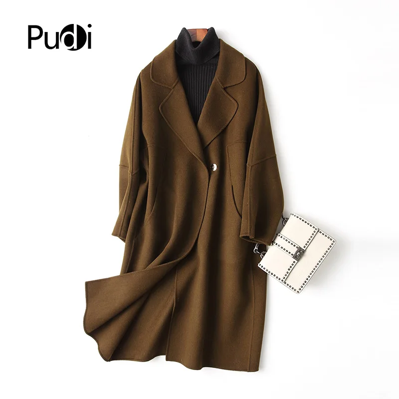 

PUDI A37162 2018 Women Fall/Winter new fashion wool SOLID jacket lady's long style leisure wool coat