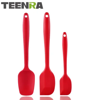 

TEENRA 3Pcs Red Heat-resistant Silicone Spoon Spatula Set Kitchen Utensil Set Silicone Cake Tools Set Non-stick Spatula Spoon