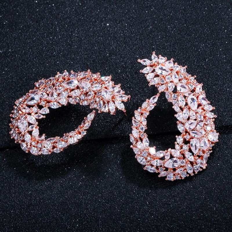 CWWZircons Sparking Cubic Zirconia Silver Color Women Big Flower Hoop Earrings for Brides Wedding Jewelry Accessories CZ416