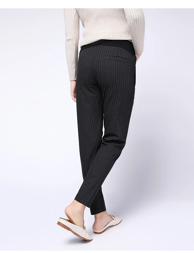 205# осенние модные полосатые формальные рабочие джинсы для беременных для талии, живота, эластичная брюки-карандаш для беременных женщин