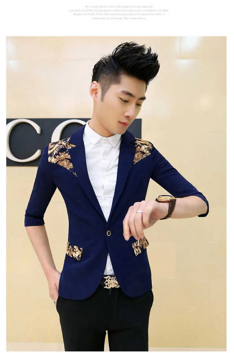 Top Selling 2015 Men's Half Sleeve Print Slim Fit Blazers Coats Fashion