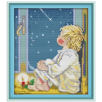 

Look at the stars Cartoon Cross Stitch Pattern, DIY 3D 11CT 14CT Printed Fabric Counted Needlework Embroidery Cross Stitch Kit