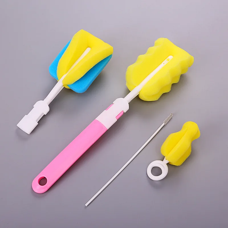 Jual 4 Pcs set Sponge Botol Plastik Sikat Pembersih Botol Clamp Puting Klip Kaca Susu Pembersih Botol