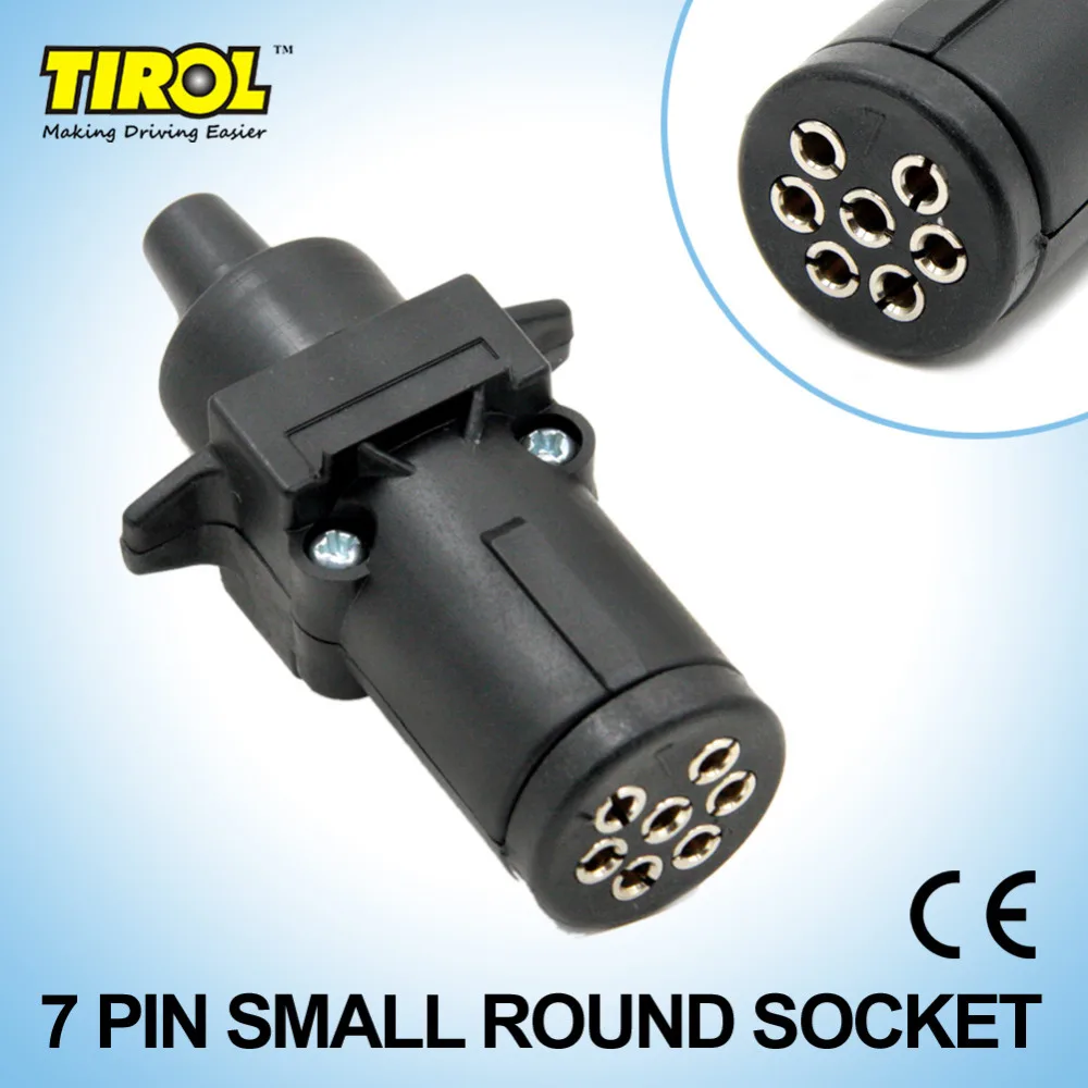 TIROL Black 7 Pin Round Socket Trailer Light Connector 12V 7 Way Female Trailer Adapter for