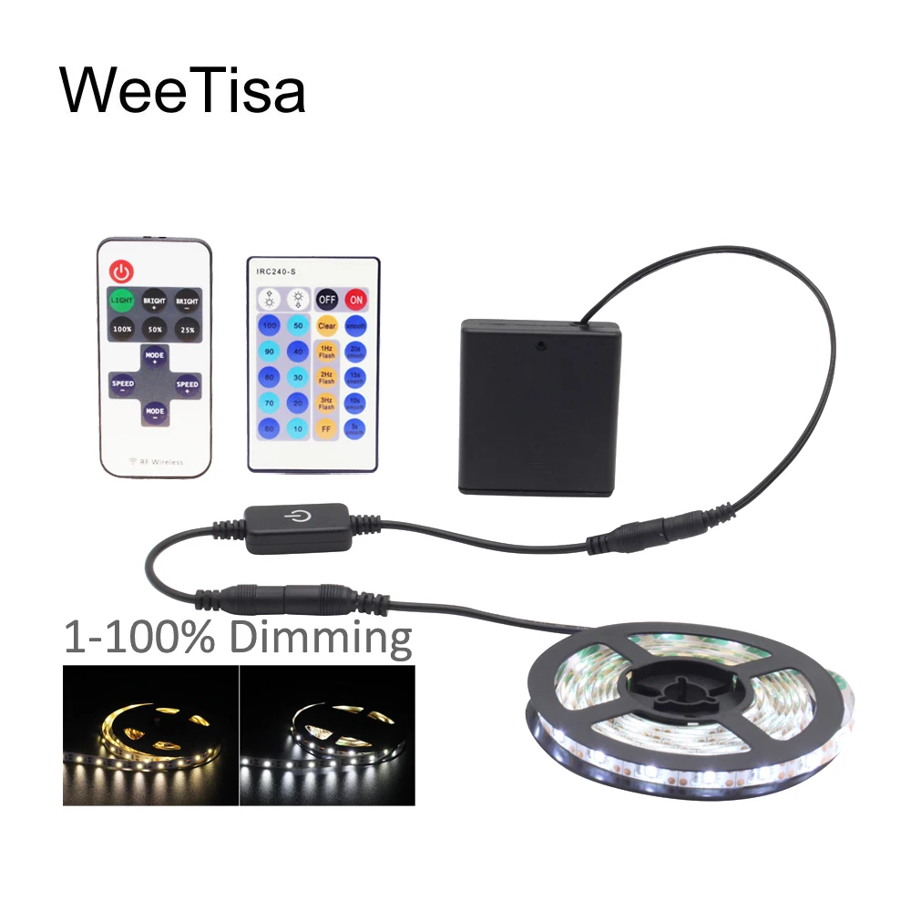 cinta led que funciona con pilas 5v regulable smd 2835 rf tactil resistente al agua control remoto por bateria tira de luces led flexible