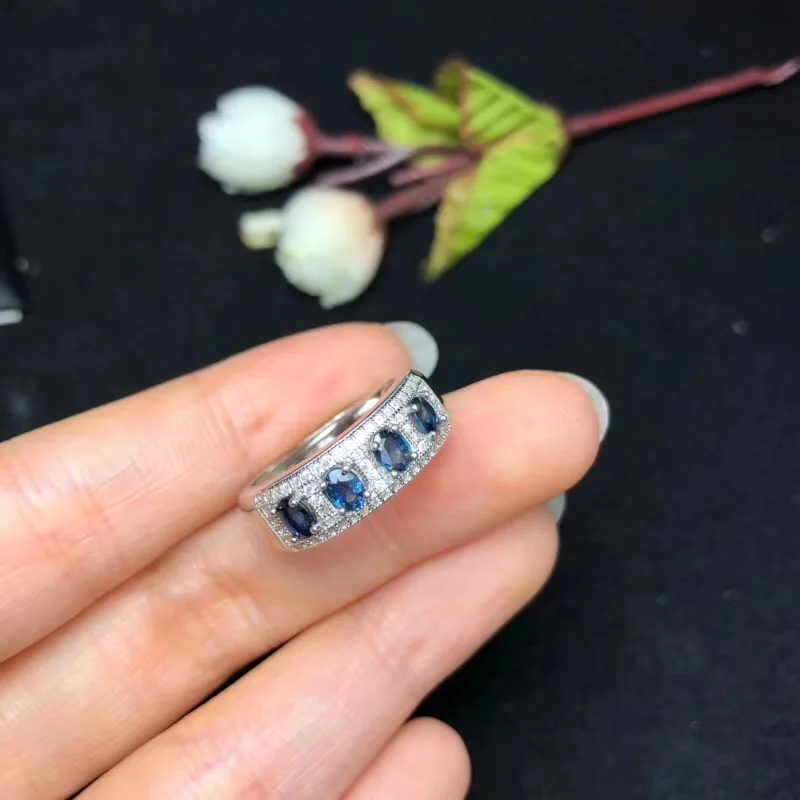 Natural sapphire ring, simple style, Sri Lanka sapphire, ladies ring, 925 silver custom number