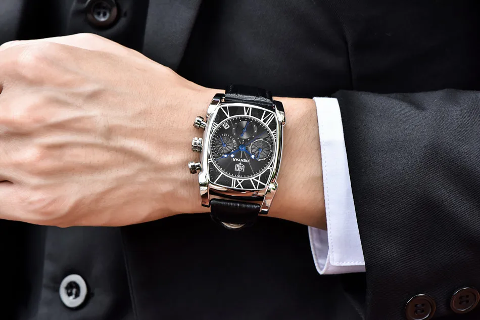 BENYAR спортивные военные мужские часы Топ люксовый бренд Мужские кварцевые часы с хронографом кожаные армейские мужские часы Relogio Masculino