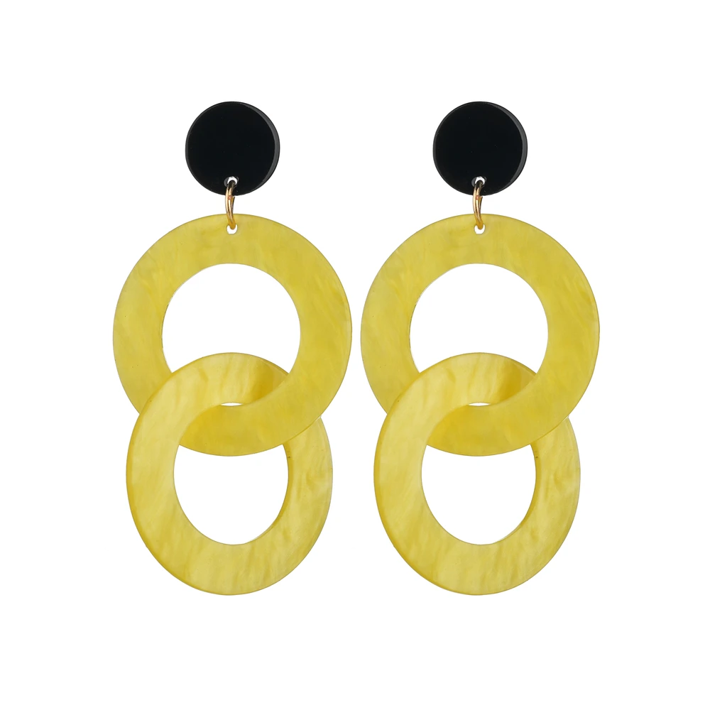 MESTILO, классические женские массивные ювелирные изделия, двойные круглые цветные акриловые Висячие серьги для девочек, серьги из смолы, подарки - Окраска металла: Yellow