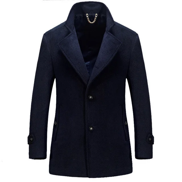 2018 Autumn Winter Solid Casual Faux Wool Coat Men Long Sleeve Turn Down Collar Button Hot Sale Men's Trench GD982 | Мужская одежда