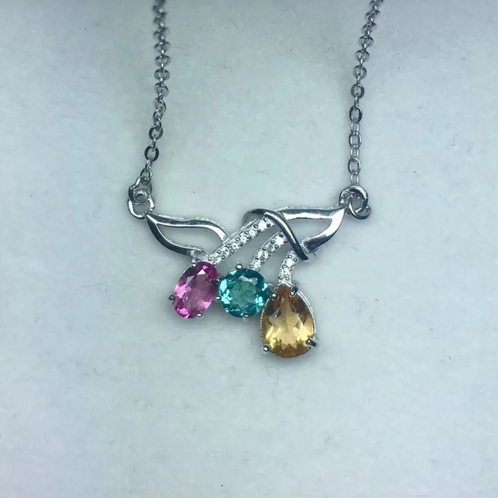 Collier tourmaline multicolore naturel citrine fleurs élégantes pendentif collier S925 argent femme