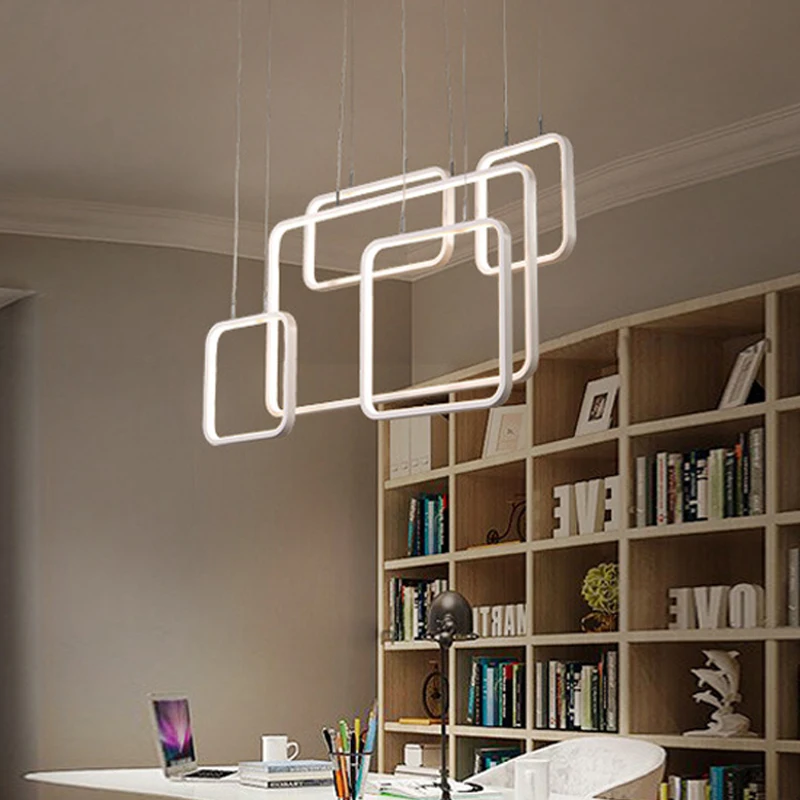 

LICAN Modern led pendant Chandelier lights for dining living room Rectangle Circles Ring Chandelier Lighting for kitchens