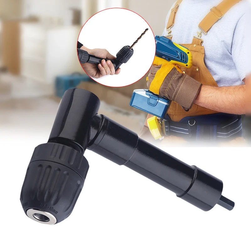 

90 Degree Right Angle Keyless Chuck Impact Drill Adapter Electric Power Cordless Drill Attachment Angle Adaptor 8mm Hex Shank