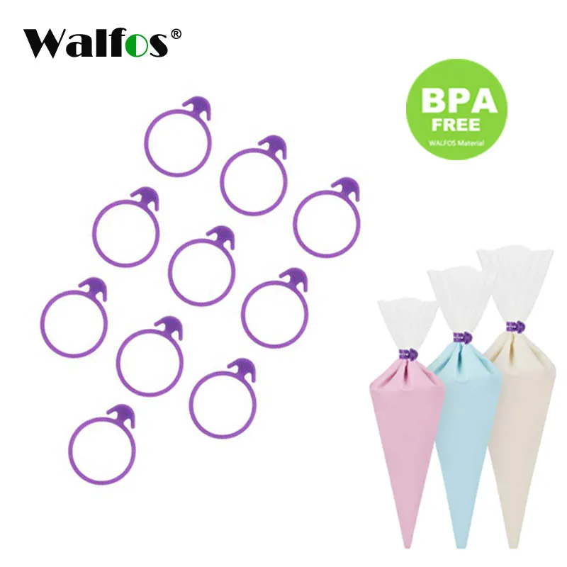 

WALFOS 10 Pieces Silicone Icing Bag Ties Fixed Rings DIY Reusable Piping Decorating Bag Rubber Band Lashing No Leaks Pastry Tool