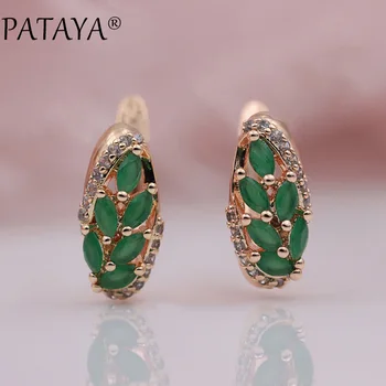 

PATAYA New Micro-wax Inlay Green Horse Eye Natural Zircon Drop Earrings Women 585 Rose Gold Luxury Wedding Party Fine Jewelry
