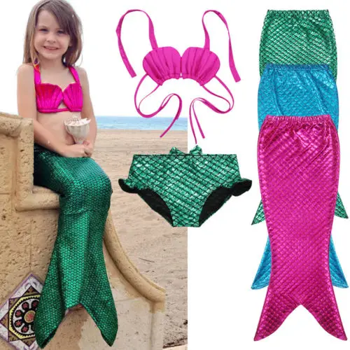 

3-8Y Toddler Kids Baby Girls Mermaid Tail Sea-maid Bikini Swimsuit Swimwear Beachwear Swimming Baby Clothes 3Pcs Set Costume