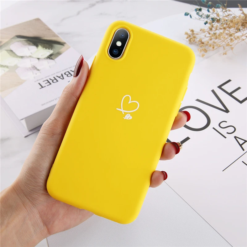 Lovebay чехол для телефона с узором в виде сердца для iphone 7, 8, 6, 6 S, 5, 5S, Plus, SE, XS, Max, XR, X, мягкая силиконовая ультратонкая задняя крышка - Цвет: Yellow