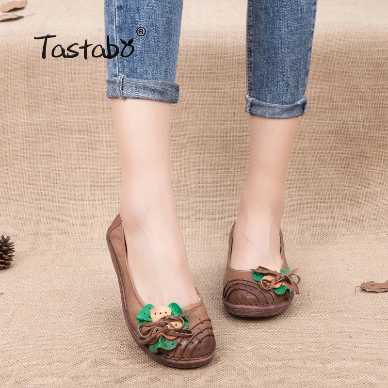 

Tastabo Handmade Leather Shoes Ladies Nurse Peas Loafers Flats Brand Women Shoes