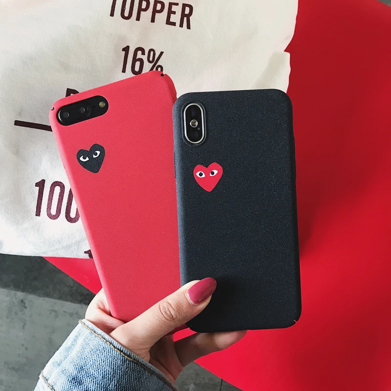 

Comme des Garcons Case For capa iPhone Xs Max Xr X 10 8 7 6 6s Plus CDG Play Love Heart eyes Matte Rock Sand Texture Cover Coque