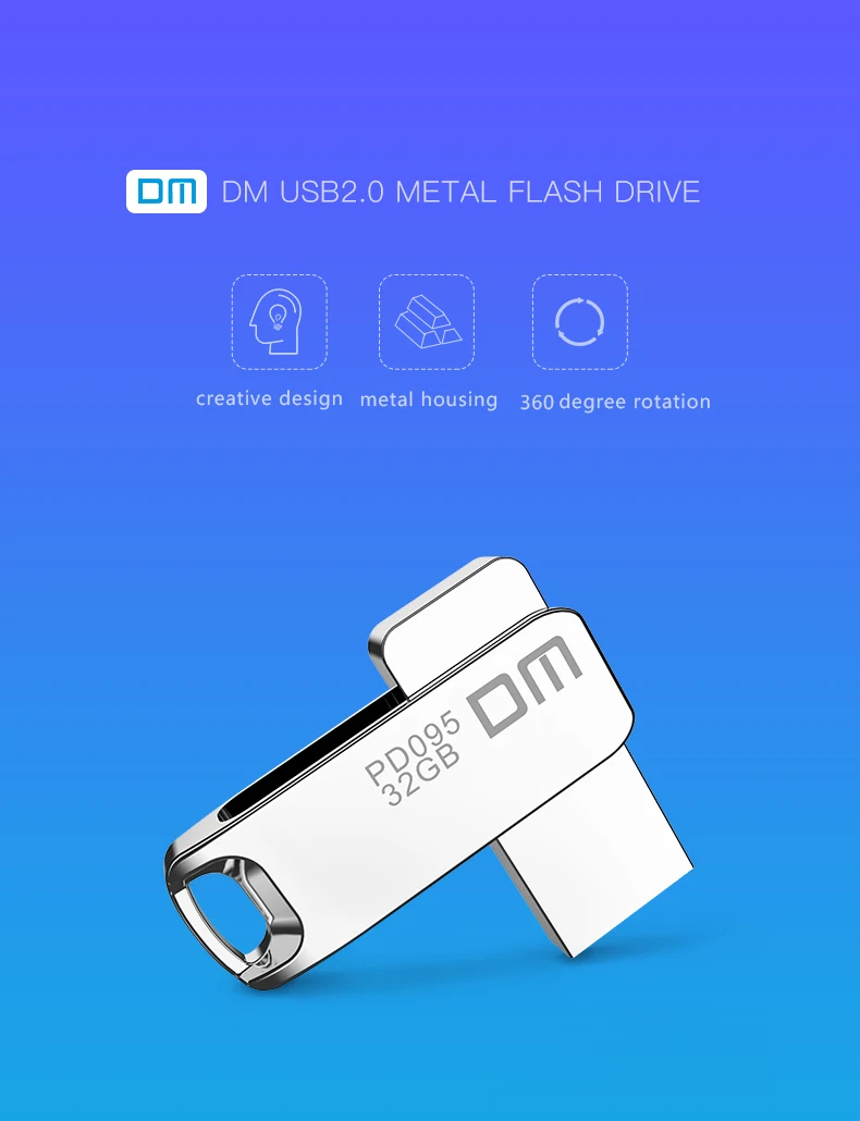 Флеш-накопитель USB2.0 super speed PD095 8G 16G 32GB 64GB металлический корпус с отверстием для ключа