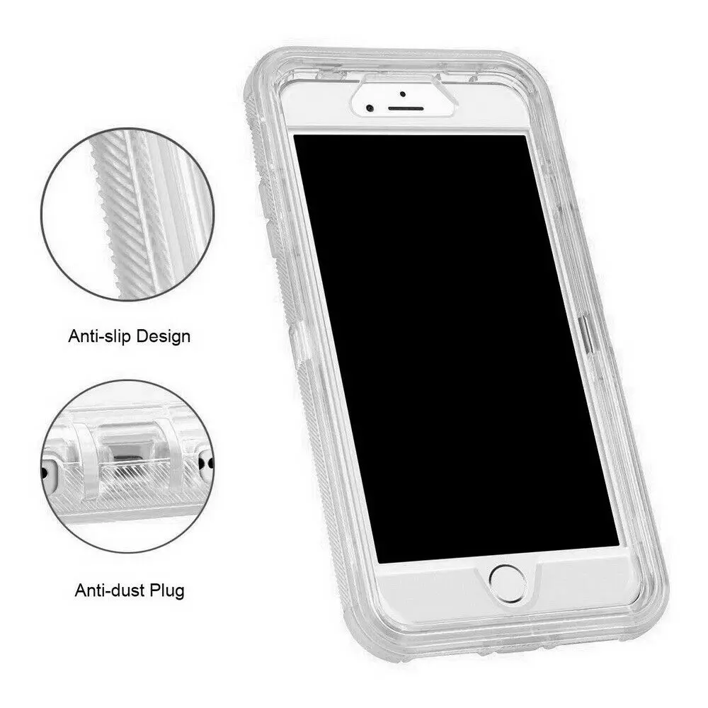 iPhone X XS Max 6 7 8 Plus Clear Crystal Defender Case Cover Fits Otterbox Clip