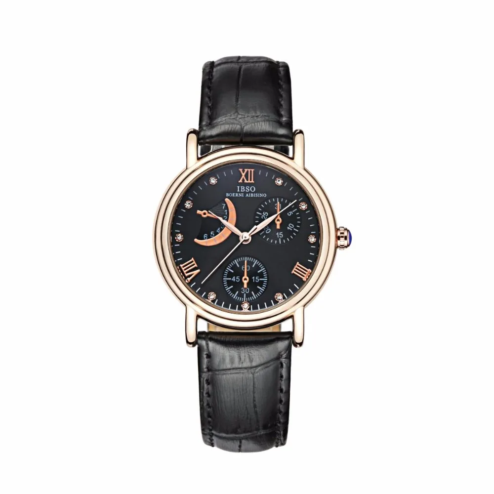 

IBSO Fashion Womens Watch Multi-functional Dial Genuine Leather Strap Quartz Watches 8166