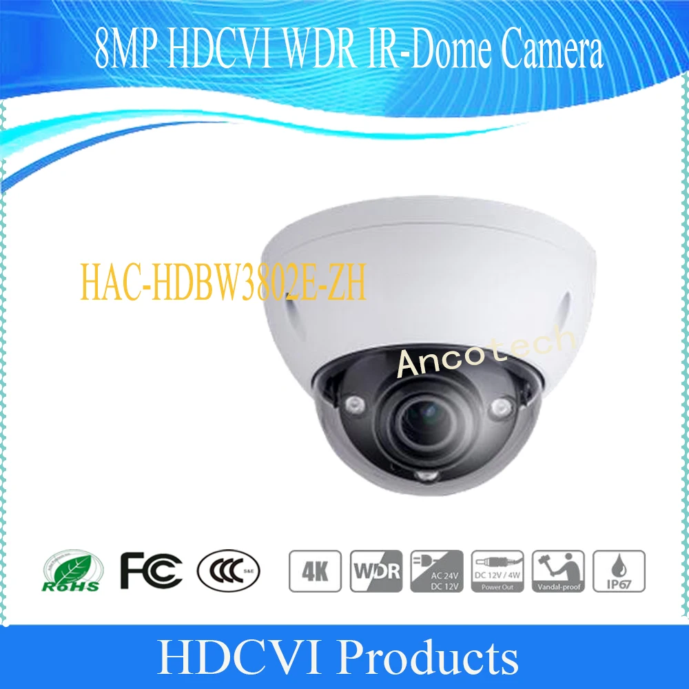 

Free Shipping DAHUA CCTV Security Camera 8MP HDCVI WDR IR-Dome Camera IP67 IK10 without Logo HAC-HDBW3802E-ZH