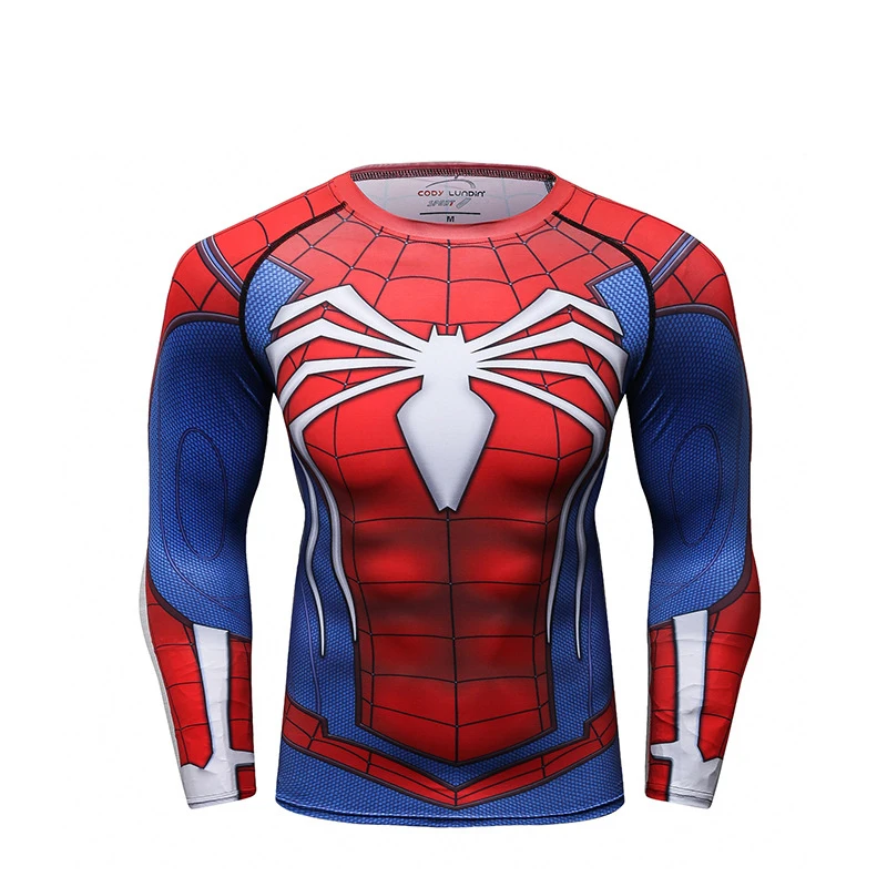 

Compression Sport Shirt Men Long Sleeve Gym T-shirts O Neck Running Training Tights 3D Spider Print Jersey Quick-drying Rashgard