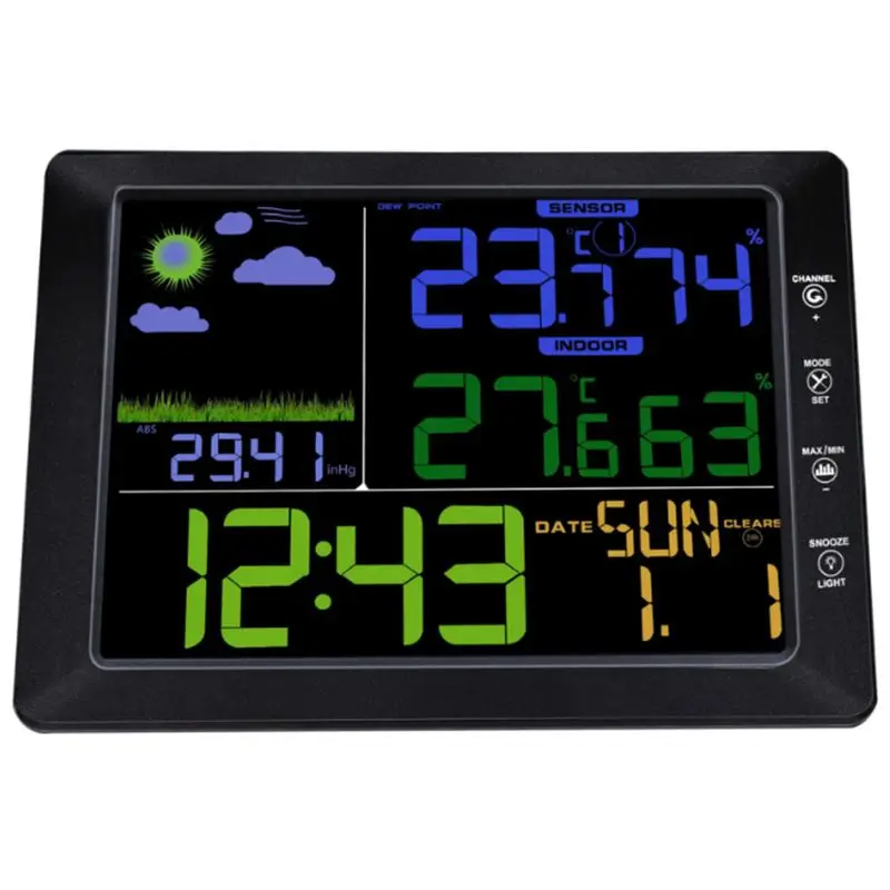 

Atomic Wireless Weather Station with Indoor / Outdoor Wireless Sensor - TS-8210 Color Display Weather Station Alarm Clock