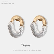 Yhpup стильные минималистичные крошечные серьги-Холлоу из цинкового сплава, винтажные геометрические серьги, женские серьги, Букле д 'ореиль