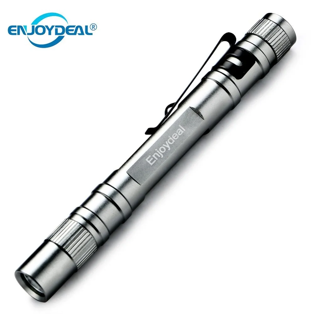 

1PC 1000 Lumens LED Flashlight Clip Lamp Portable Mini Penlight Flashlight Torch AAA ordinary waterproof Silver Gray