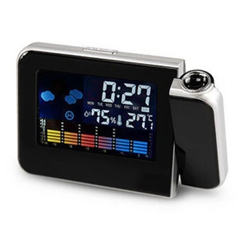 

Black LCD Projection LED Display Time Digital Alarm Clock Talking Voice Prompt Thermometer Snooze Function Desk Led Clock