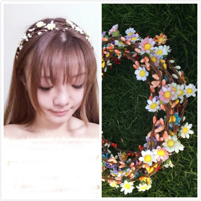 Free Shipping Bohemian Style Wreath Flower Crown Wedding Garland Forehead Hair Head Band Beach Wreath