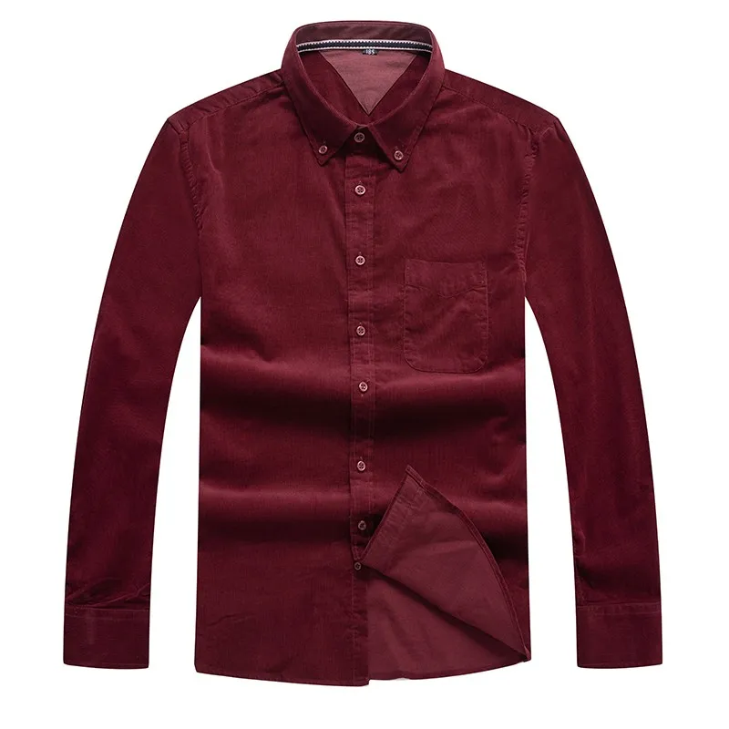 

red Plus size 6XL 8xl men corduroy dress shirts long-sleeve Turn-down Collar Single Breasted Smart Casual shirts solid color