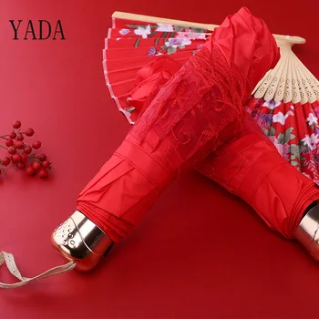 

YADA Red Lace Folding Married Umbrella Rain Women High Quality Umbrella For Womens Charm brand Windproof Custom Umbrellas YS223
